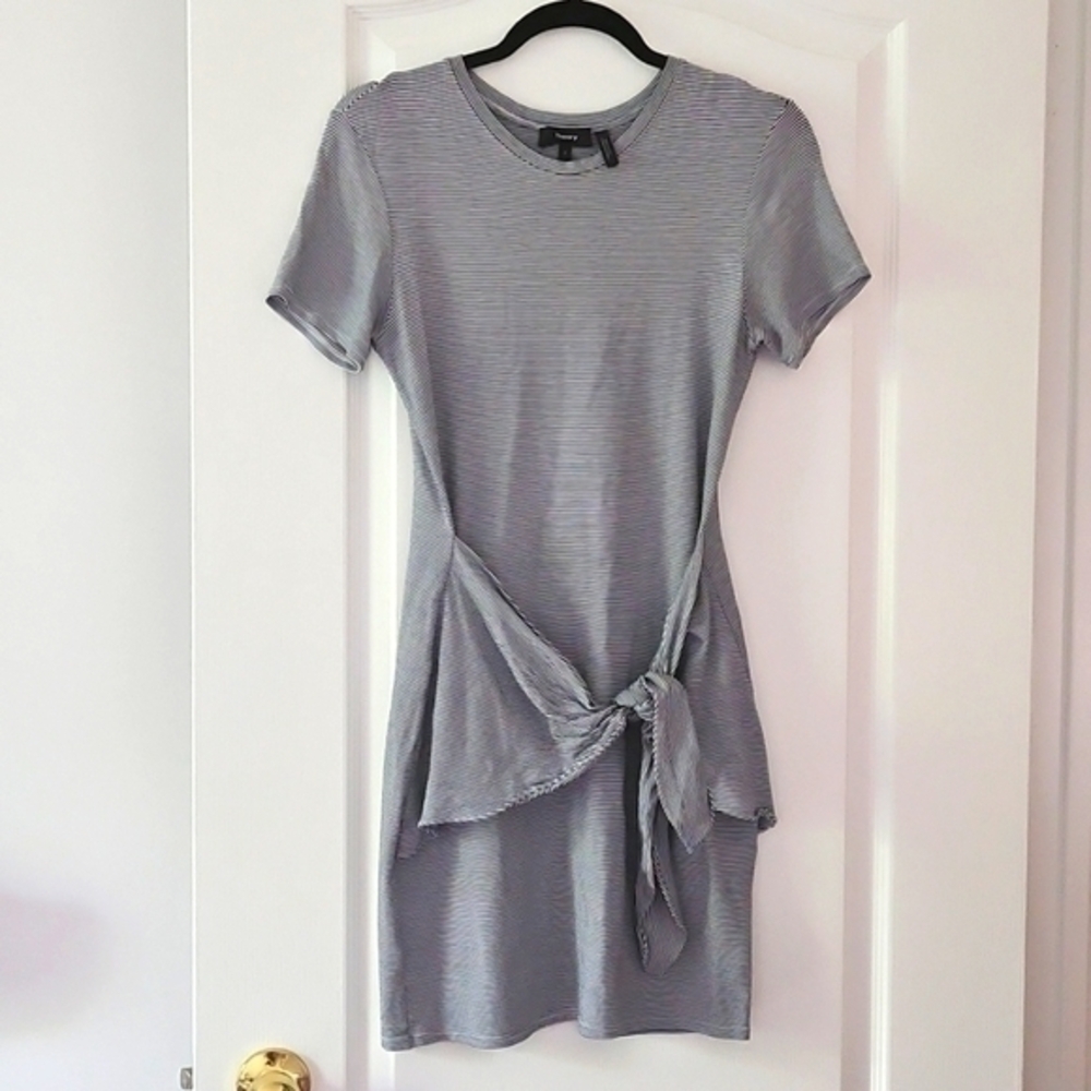 Theory Dakui Thin Narrow Striped Tie Front T-shirt Dress